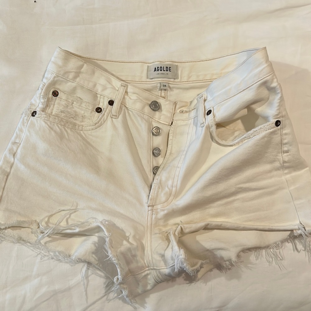 Size 24 Agolde white jean shorts